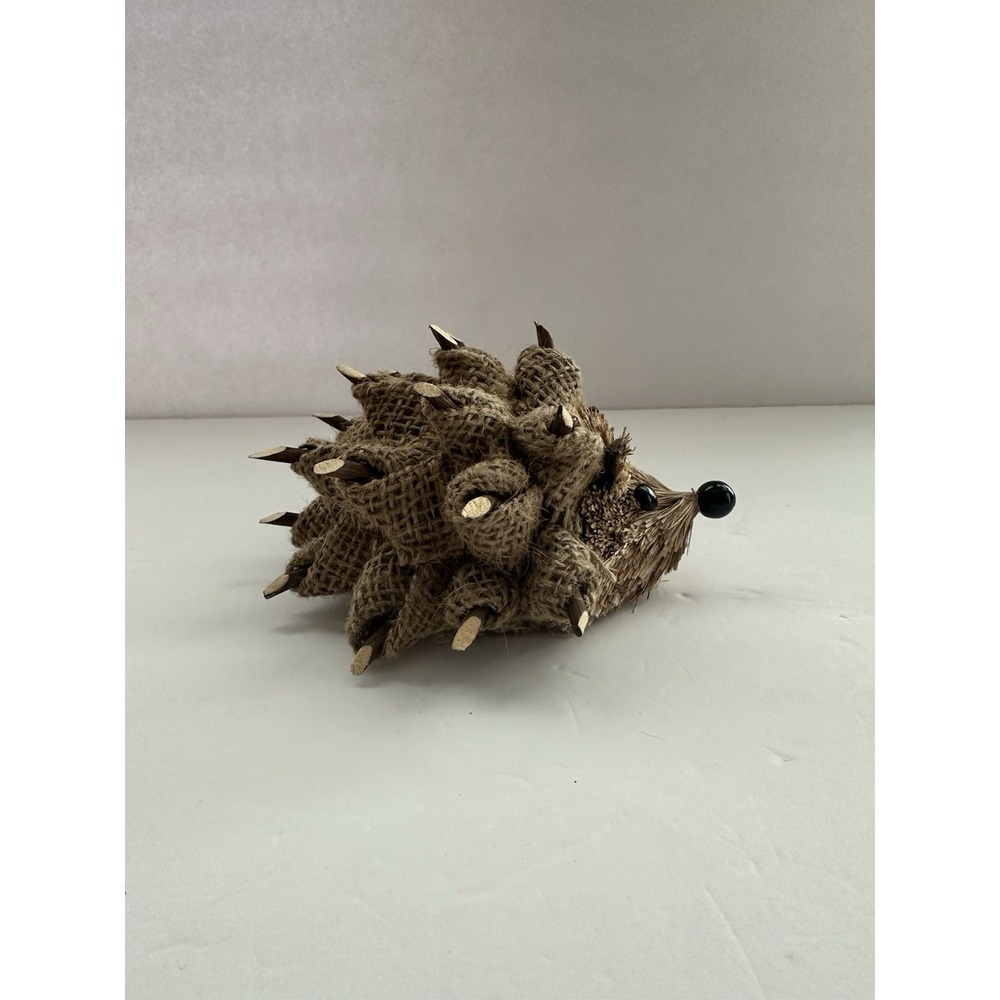 Rustic Hedgehog Figurine Burlap Jute Twig Natural Fiber Woodland Fall Decor 6" - Picture 2 of 8